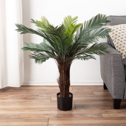 Artificial Cycas Palm Tree- 3-Foot Potted Faux Plant- by